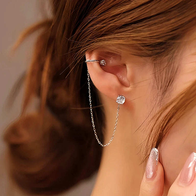 Sterling Silver Diamond Tassel Clip Earrings - elegant Olive Branch Earrings