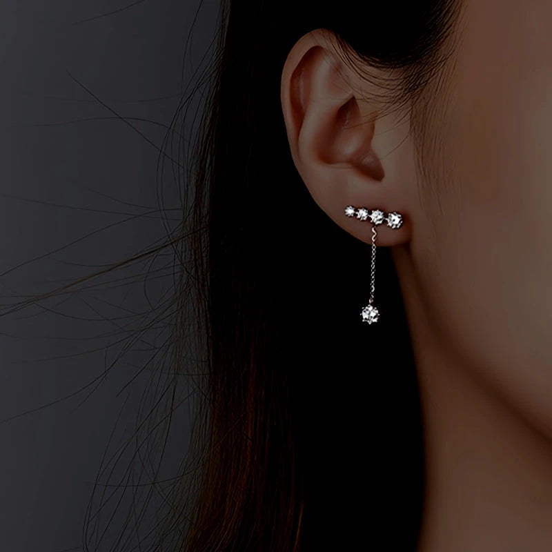 Sterling Silver Diamond Tassel Earrings - elegant Oval Drop Earrings