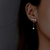 Sterling Silver Diamond Tassel Earrings - elegant Oval Drop Earrings