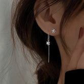 Sterling Silver Diamond Winter Snowflake Threader Earrings - elegant Sterling Silver Ring