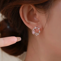 Sterling Silver Diamonds And Pink Zircon Tulip Earrings - elegant Snake Heart Jewelry