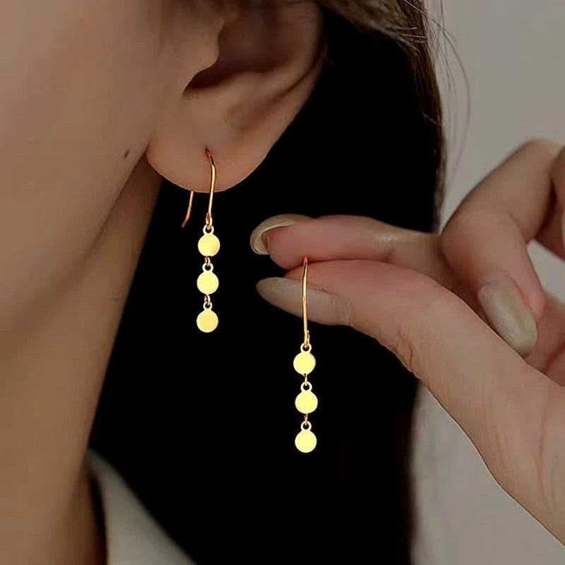 Sterling Silver Disc Ear Hook Earrings - elegant Star Threader Earrings