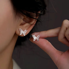Sterling Silver Double-Layer Butterfly Earrings - elegant Disc Ear Hooks