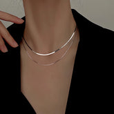 Sterling Silver Double-Layer Chain Necklace - beautiful Dolphin Hoop Earrings