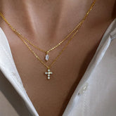 Sterling Silver Double-Layer Diamond Cross Necklace - beautiful Dolphin Hoop Earrings