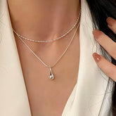Sterling Silver Double-Layer Water Drop Necklace - beautiful Butterfly Pearl Earrings