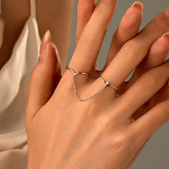 Sterling Silver Double Chain Combination Ring worn on the hand to show its beautiful fit and design