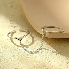 Top-down view of the sparkling Sterling Silver Double Chain Combination Ring