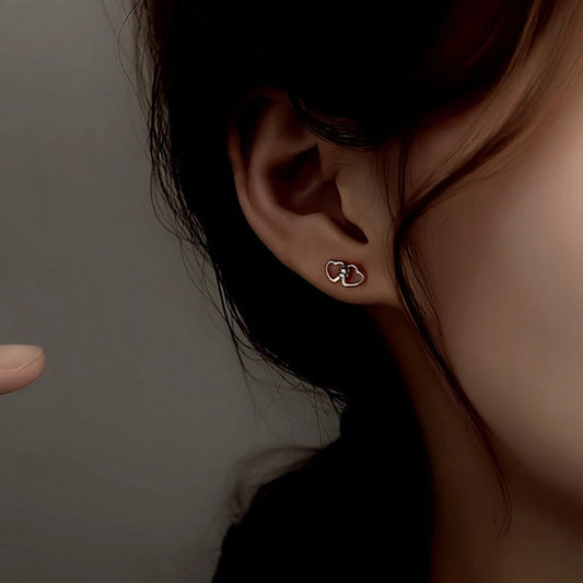 Sterling Silver Double Heart Stud Earrings - elegant Bag Necklace