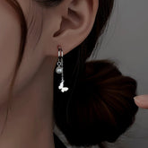 Sterling Silver Double Later Butterfly Pearl Earrings - elegant Double-Layer Necklace