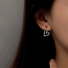 Sterling Silver Elegant Asymmetrical Heart Earrings - elegant Layered Chain Necklace