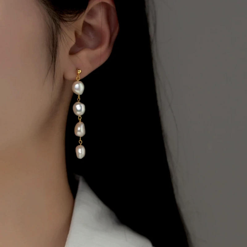 Sterling Silver Elegant Baroque Pearl Tassel Earrings - elegant Cross Necklace