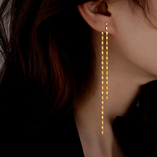 Sterling Silver Elegant Chain Tassel Earrings - elegant Snake Stud Earrings