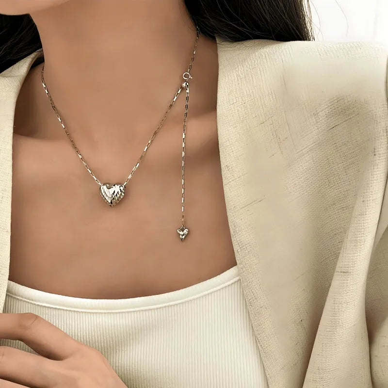 Sterling Silver Elegant Heart Necklace - beautiful Cat's Eye Earrings