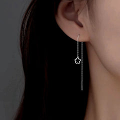 Sterling Silver Elegant Hollow Flower Threader Earrings - elegant Dragonfly Stud Earrings