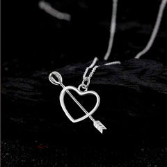 Sterling Silver Elegant One Arrow Through The Heart Clavicle Chain Necklace - beautiful Elegant Heart Necklace