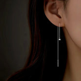 Sterling Silver Elegant Round Bead Long Threader Earrings - elegant Heart Stud Earrings