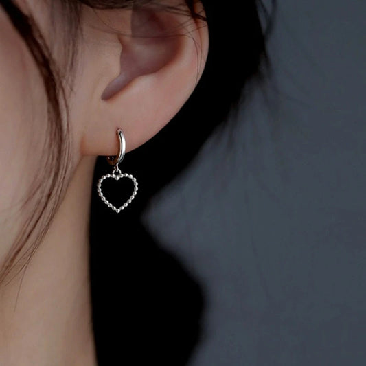 Sterling Silver Elegant Simple Hollow Heart Earrings - elegant Heart Threader Earrings