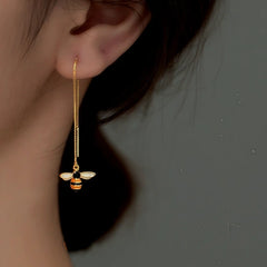 Sterling Silver Elegant Simple Little Bee Threader Earrings - elegant Flower Threader Earrings