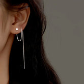 Sterling Silver Elegant Square Long Threader Earrings - elegant Square Threader Earrings