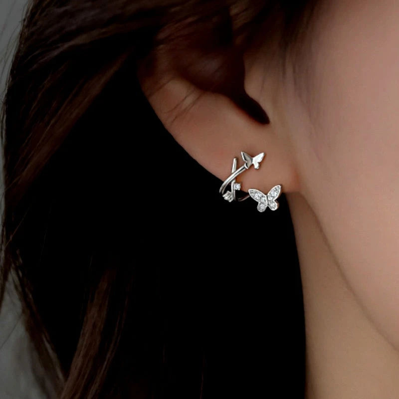 Sterling Silver Elegant Zircon Butterfly Stud Earrings - elegant Zircon Butterfly Studs