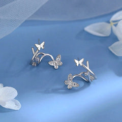 Close-up detail of the sparkling zircons and plating on the Zircon Butterfly Studs