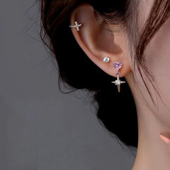 Model showcasing the dangle and style of the Sterling Silver Elegant Zircon Diamond Earrings