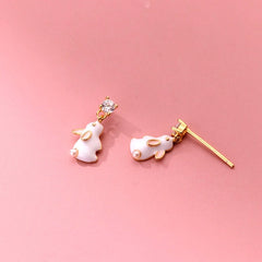 Close-up detail of the sparkling zircons and plating on the Rabbit Earrings