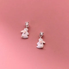 Angled view of the Sterling Silver Elegant Zircon Diamond Little Rabbit Earrings