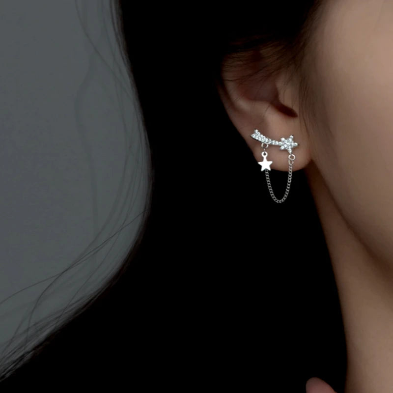 Sterling Silver Elegant Zircon Diamond Star Earrings - elegant Zircon Star Earrings