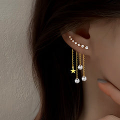 Sterling Silver Elegant Zircon Diamond Star Tassel Earrings - elegant Star Tassel Earrings