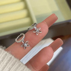 Angled view of the 14K Gold-Plated Elegant Zircon Flower Tassel Earrings