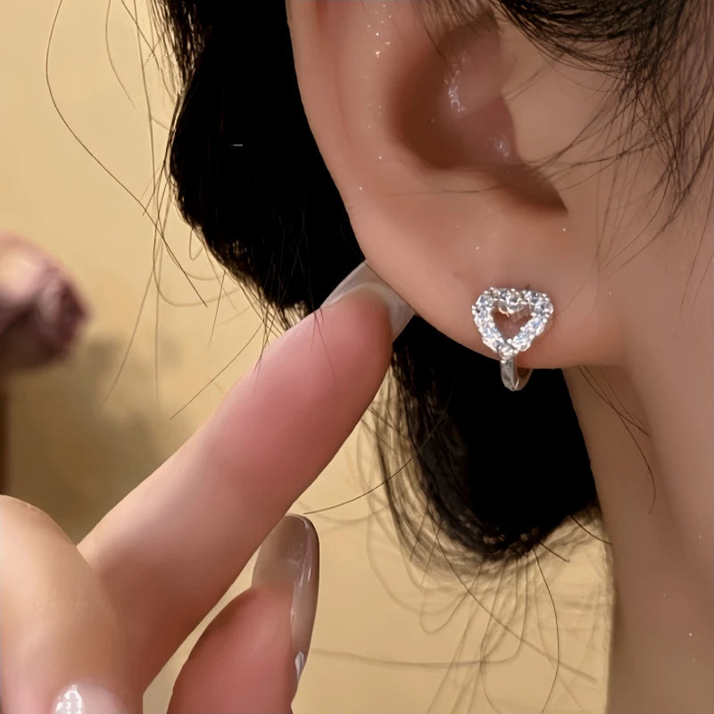 Sterling Silver Elegant Zircon Little Heart Hoop Earrings - elegant Heart Hoop Earrings