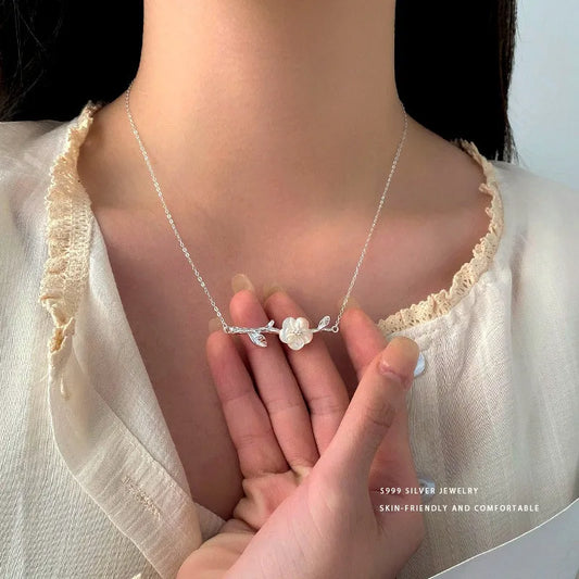 Sterling Silver Exquisite Flower Branch Necklace - beautiful Flower Branch Necklace