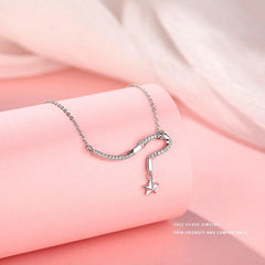 Sterling Silver Fantasy Diamond Shooting Star Necklace worn to showcase its length and pendant detail