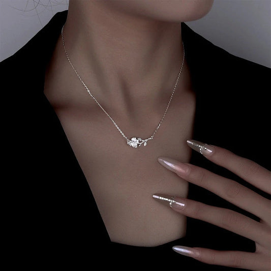 Sterling Silver Flower Branch Girl Necklace - beautiful Girl Necklace