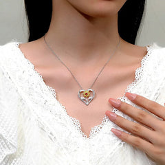 Sterling Silver Flower Heart Necklace - beautiful Flower Heart Necklace