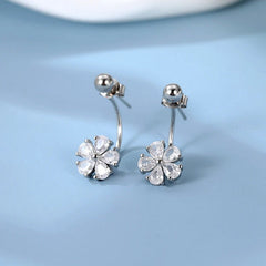 Close-up detail of the sparkling zircons and plating on the Flower Jacket Earrings