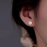 Sterling Silver Flower Pearl Stud Earrings - elegant Flower Pearl Studs