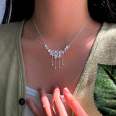 Sterling Silver Flower Water Drop Tassel Necklace - beautiful Flower Drop Necklace