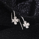 Sterling Silver Four-Leaf Flower Ear Hooks - elegant Flower Ear Hooks