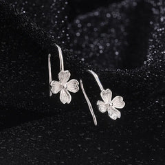 Sterling Silver Four-Leaf Flower Ear Hooks - elegant Flower Ear Hooks