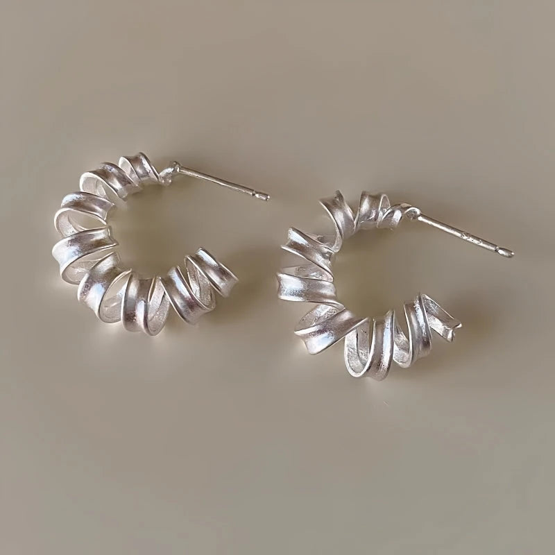 Sterling Silver Frosted Telephone Wire Earrings - elegant Frosted Wire Earrings