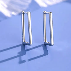 Angled view of the Sterling Silver Geometric Rectangular Earrings