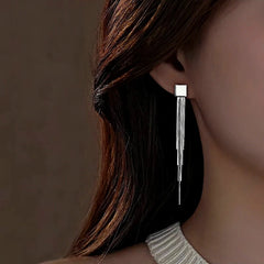 Sterling Silver Geometric Square Tassel Earrings - elegant Square Tassel Earrings