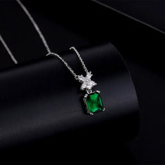 Detailed view of the Sterling Silver Green Zircon Crystal Necklace chain and pendant