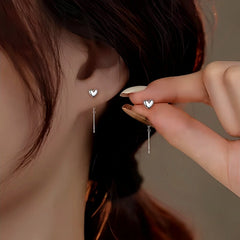 Sterling Silver Heart-Design Threader Earrings - elegant Heart Threader Earrings