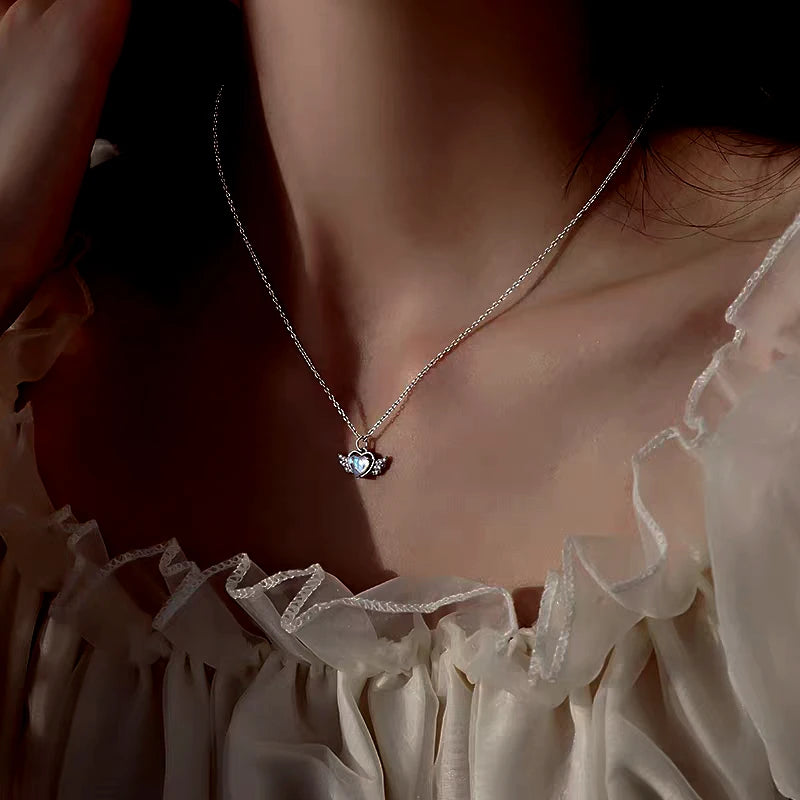 Sterling Silver Heart Angel Wing Necklace - beautiful Angel Wing Necklace