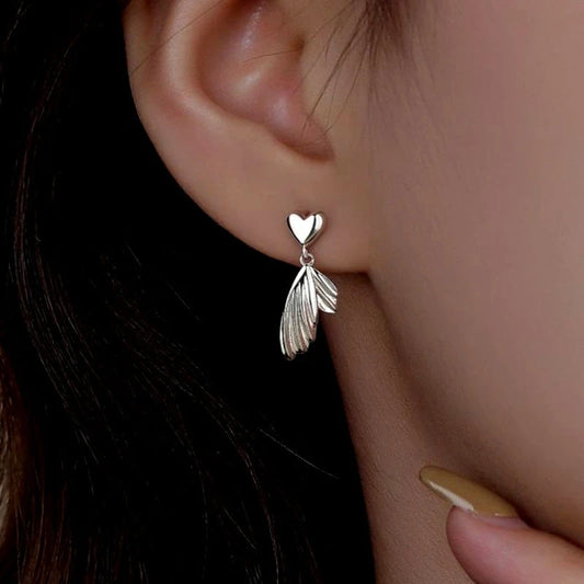 Sterling Silver Heart Fishtail Earrings - elegant Heart Fishtail Earrings