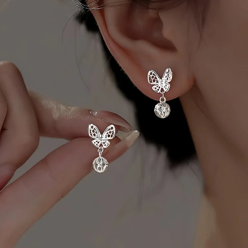 Sterling Silver Hollow Butterfly Earrings - elegant Hollow Butterfly Earrings